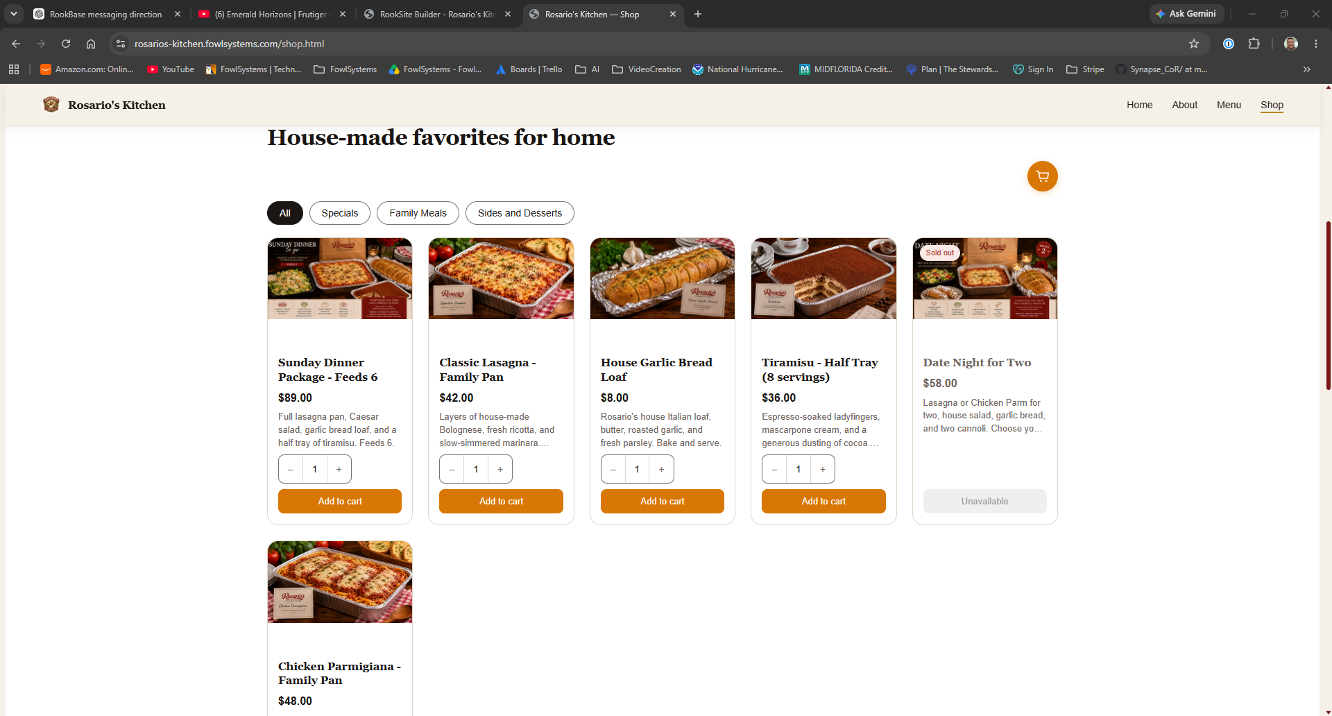 Published Rosario's Kitchen online store with Square products