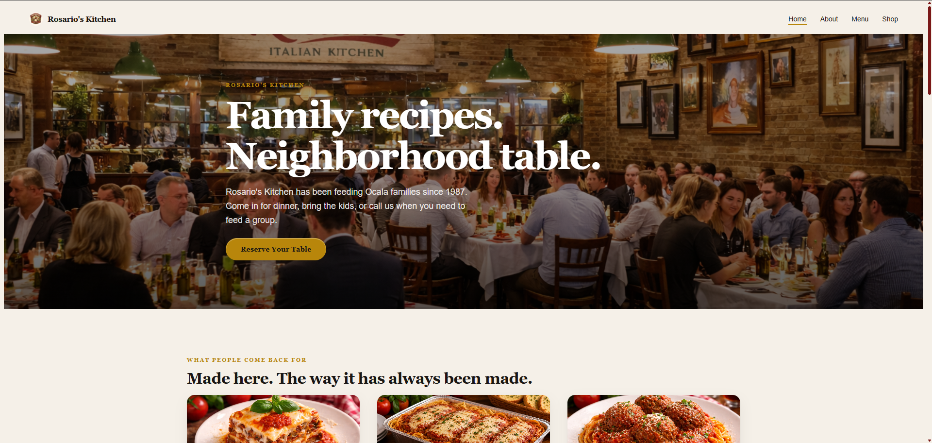 Finished Rosario's Kitchen website built with RookSite