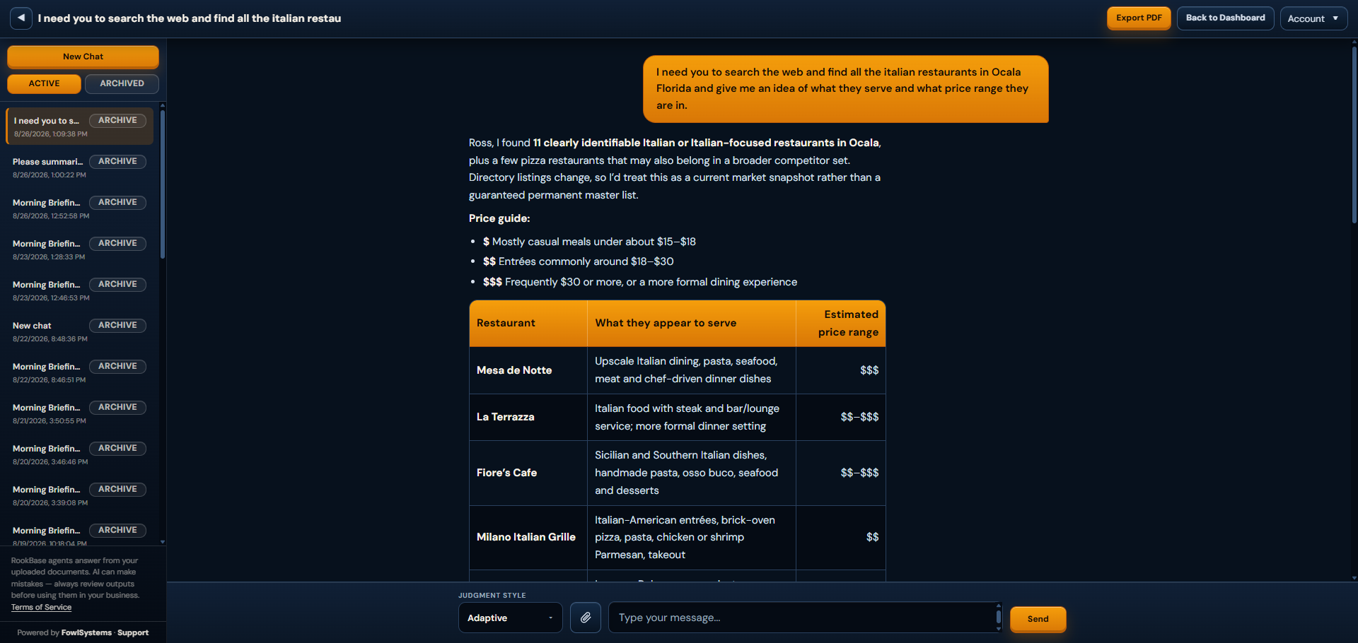 RookBase researching the outside market on the web